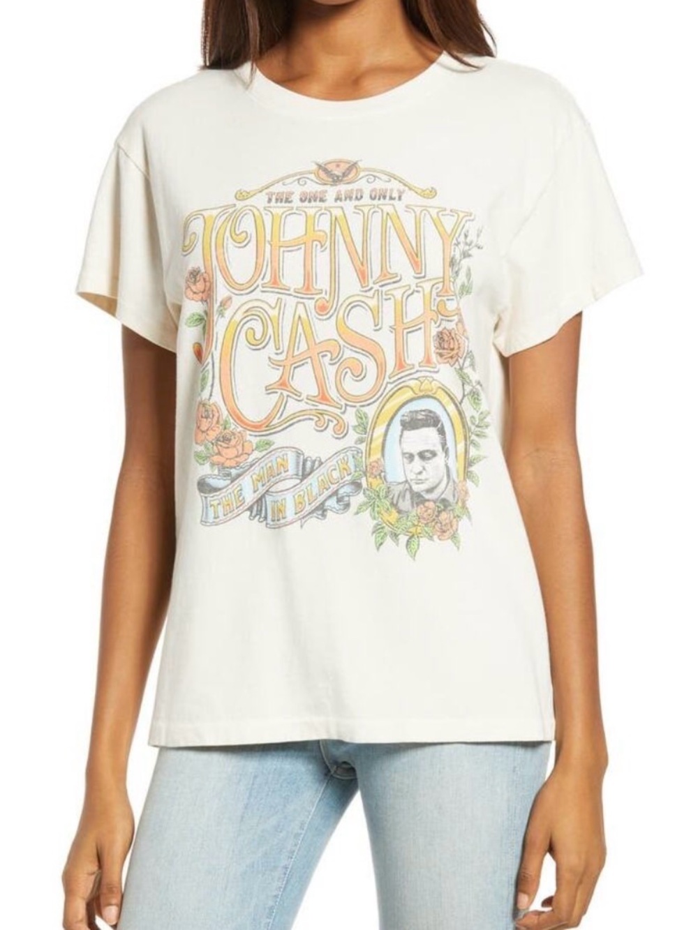 Daydreamer Cream Johnny Cash The Man in Black Graphic Tee M